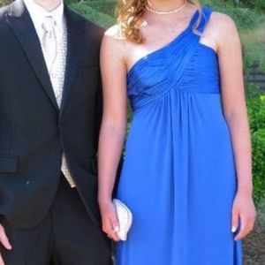 Long, One Shouldered Blue Formal Dress